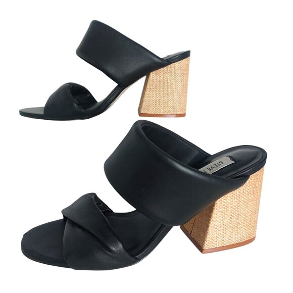 STEVE MADDEN Leather Sandals Sz 8.5 Black Padded Strap Block Heel Brazil REVOLVE - Picture 16 of 16